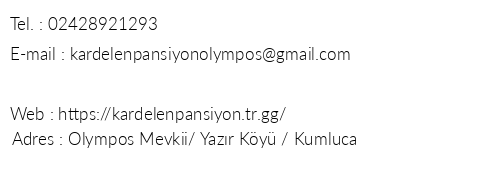 Olympos Kardelen Pansiyon telefon numaralar, faks, e-mail, posta adresi ve iletiim bilgileri